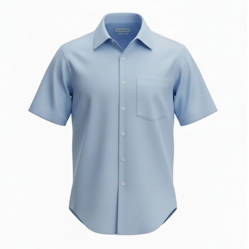 Van Heusen Poplin Regular Fit Light Blue Short Sleeve Dress Shirt 16.5